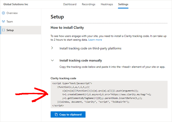 Copying the Clarity tracking code
