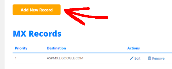 The HostGator button to add a new MX record