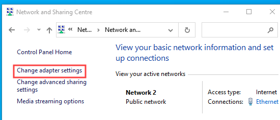 Network Change Adapter Settings