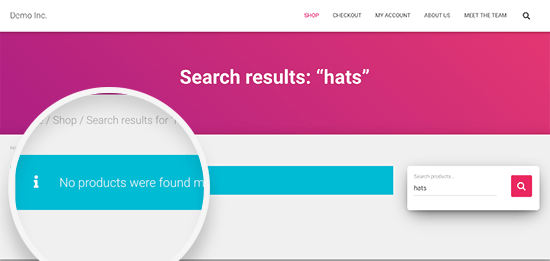 Product search showing no products found