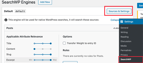 Choose SearchWP sources