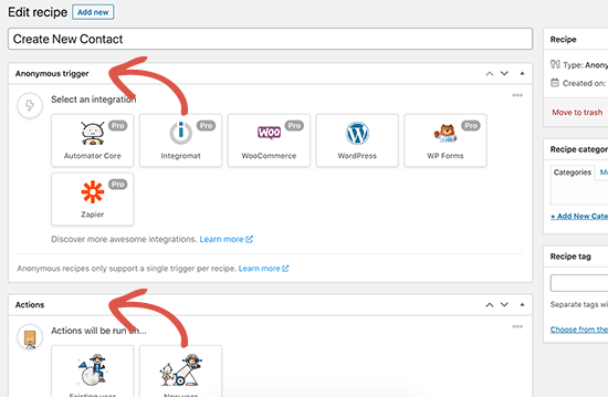 Azioni e trigger in Uncanny Automator