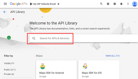Строка поиска библиотеки API