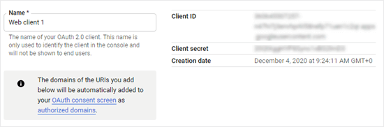 Copia dell'ID cliente e del segreto client
