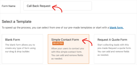 Create New Form Wpforms