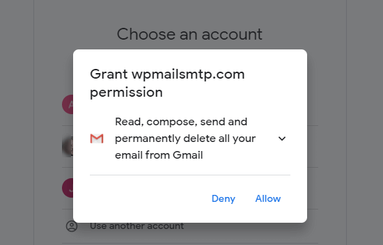 Дайте разрешение WP Mail SMTP на доступ и использование вашей учетной записи Gmail