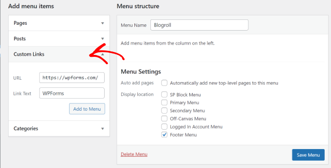 Add custom links to your menu