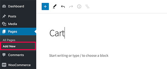 Create New Cart Page