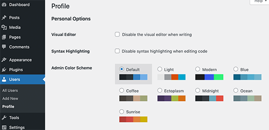 Admin color scheme palettes in WordPress