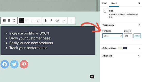Font sizes in more places in WordPress 5.7