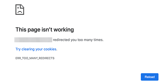 Error Too Many Redirects in Google Chrome