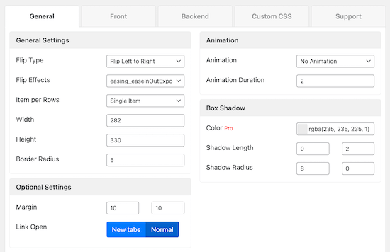 Image hover flipbox plugin settings