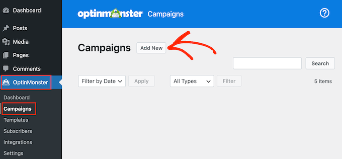 Creating a new OptinMonster conversion campaign