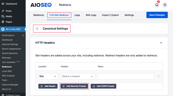 تنظیمات امنیتی را در AIOSEO اضافه کنید