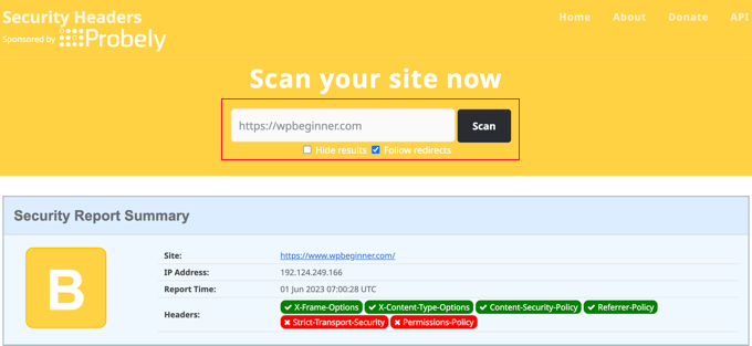 检查网站的 HTTP 安全标头