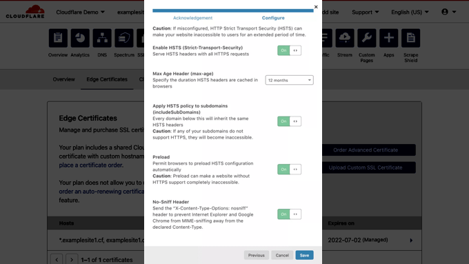 在 Cloudflare 中启用 HTTPS 安全标头