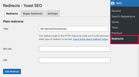 Redirects manager in Yoast SEO premium