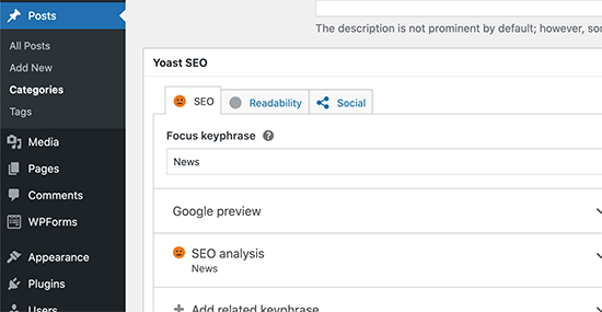 Optimizing a category or tag in Yoast SEO