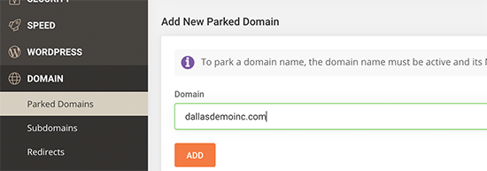 Добавьте припаркованный домен