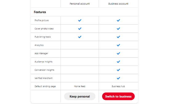 Select the Switch to business button