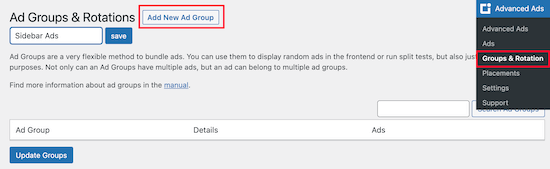 Create new ad group