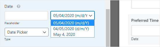 Date Options Dropdown