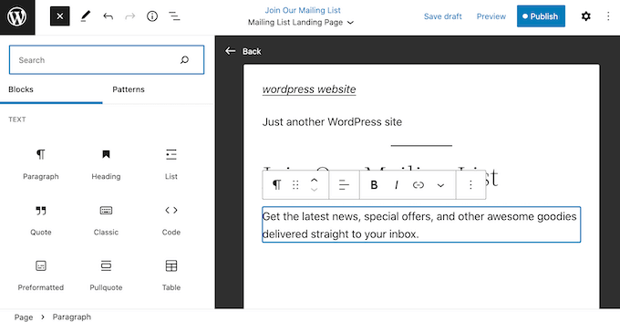 Creating a WordPress landing page using the FSE block editor