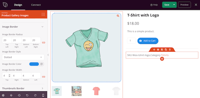 Including borders to item images utilizing SeedProd