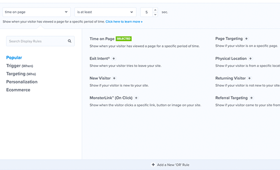 OptinMonster personalization and targeting rules