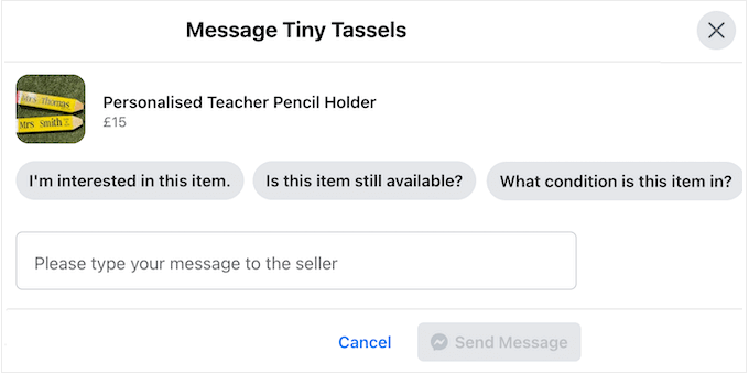 An example of a Facebook Messenger checkout