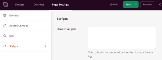 Add scripts to your landing page