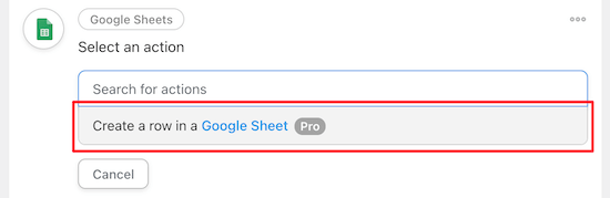 Create a row in Google Sheet