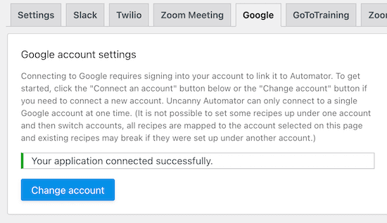 Google Account connection success