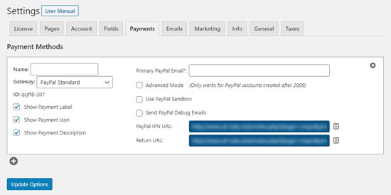 Entering details for your chosen payment method