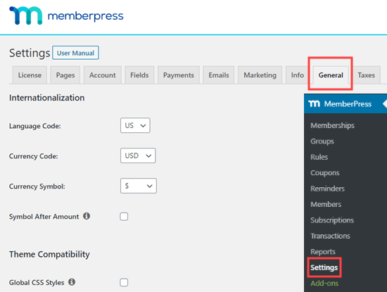 Memberpress Settings General