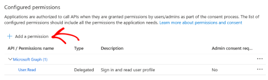Select the Add a permission option