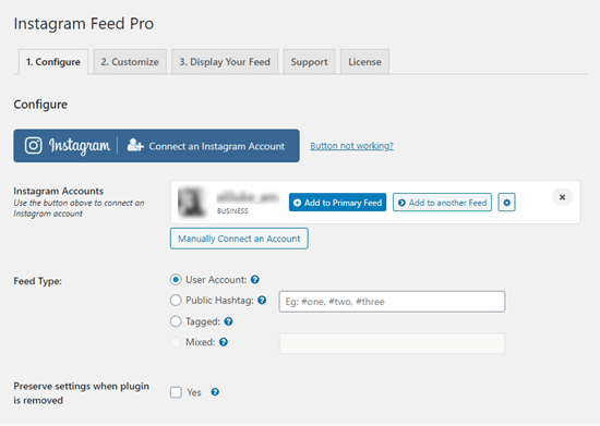 The Instagram Feed plugin is now connected to your Instagram account