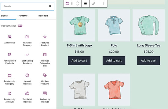 WooCommerce blocks in block editor