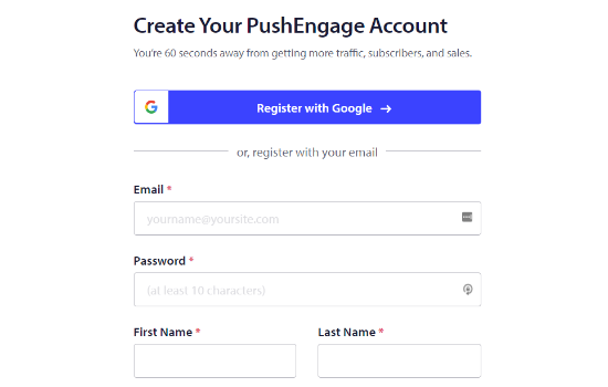 Create a PushEngage account