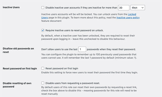 Advanced password security options