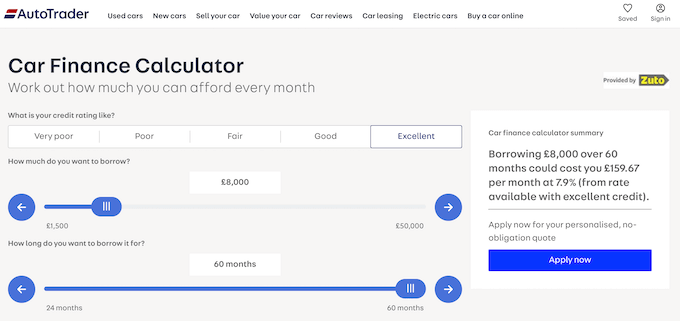 An example of a car auto loan calculator