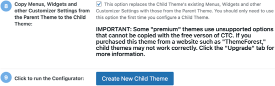 Click the Button to Create Your New Child Theme