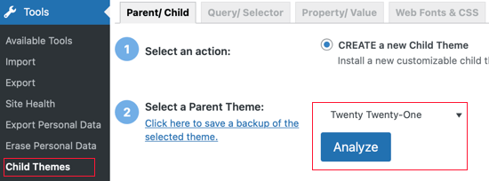 Select a Parent Theme