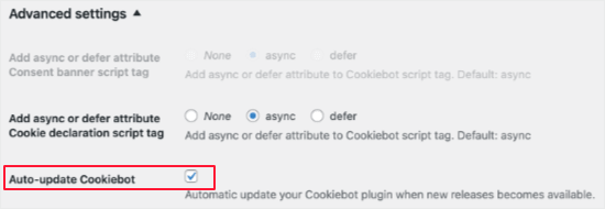 Auto-update Cookiebot