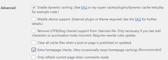 Enable dynamic caching