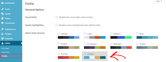 Выбор пользовательской цветовой схемы