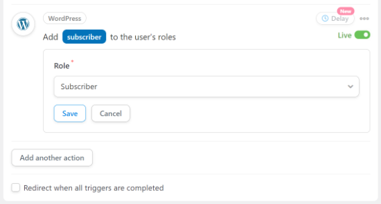 Select the user role you want to assign