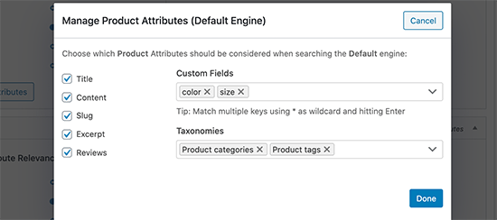 Add WooCommerce search product attributes