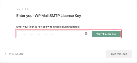 Введите ваш лицензионный ключ WP Mail SMTP