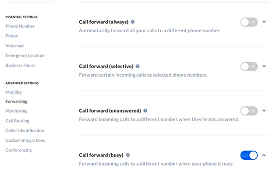 Additional call forwarding options in Nextiva